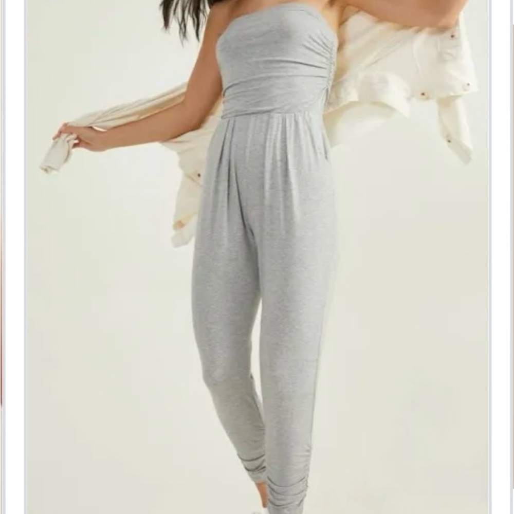 Altar'd State Gray Strapless Jumpsuit Casual Elegance